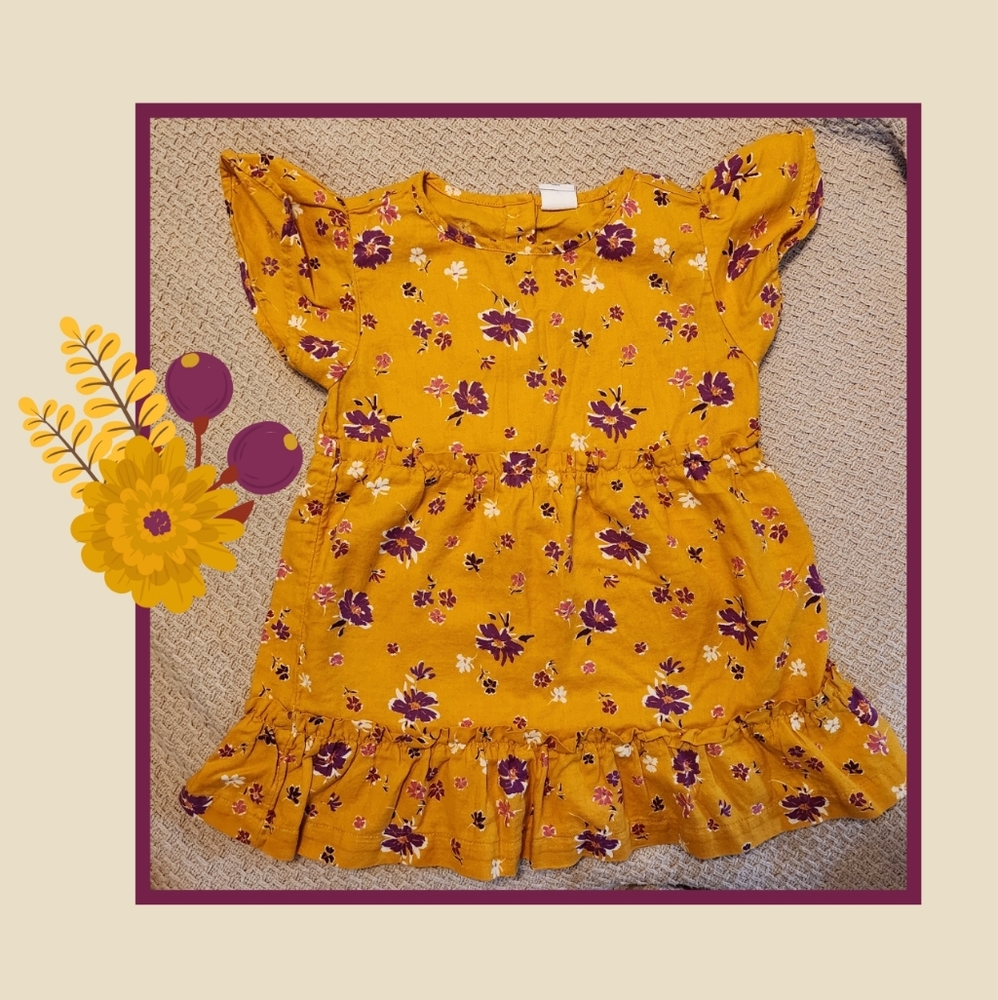 Mustard Yellow Floral Dresswith Flutter Sleeves And Ruffle Skirt, GAP Size 18-24